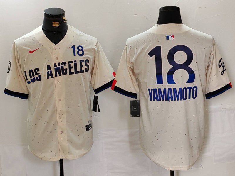 Men Los Angeles Dodgers #18 Yamamoto Cream Fashion Nike Game MLB Jersey style 629->minnesota vikings->NFL Jersey